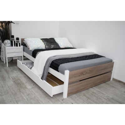 Łóżko drewniane BELLA 120x200 białe, dąb truflowy + stelaż