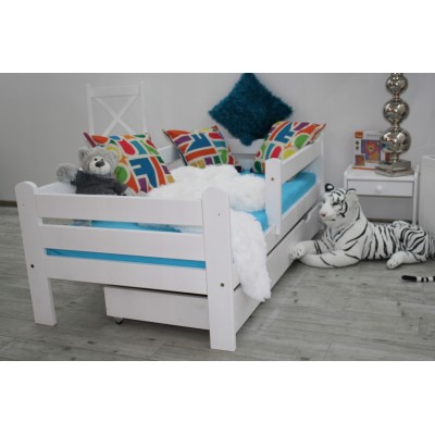 Łóżko drewniane dla dziecka KUBUŚ 80x160 BIAŁE + szuflada + materac PIANKA KOKOS GRYKA