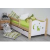 Łóżko dziecięce drewniane sosnowe KITI biało-sosnowe 70x160 + szuflada + stelaż + materac piankowy