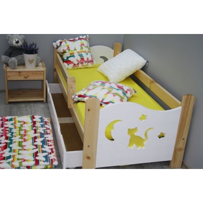 Łóżko dziecięce drewniane, sosnowe KITI biało - sosnowe 70x160 + materac piankowy