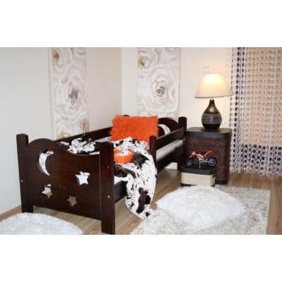 Łóżko, łóżeczko dla dziecka sosnowe, drewniane SEWERYN 70x160 kolor ORZECH