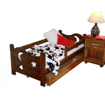 Łóżko dla dziecka drewniane SEWERYN 70x160 kolor dąb + materac KPG + szuflada