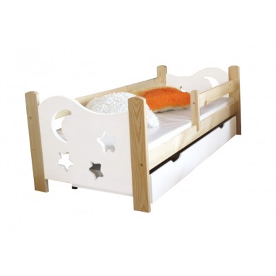 Łóżko dla dziecka drewniane SEWERYN 70x160 biało-sosnowe + materac KPG + szuflada