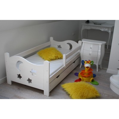 powrót Łóżko, łóżeczko dla dziecka, drewniane SEWERYN 80x160 kolor BIAŁE + MATERAC kokos-pianka-gryka + szuflada