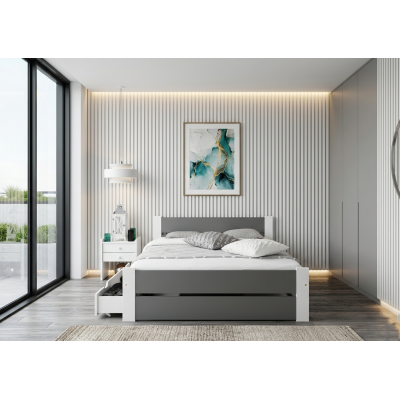 ŁÓŻKO DREWNIANE PODWÓJNE LEA SZARE BIAŁE 140X200 + STELAŻ PRODUCENT